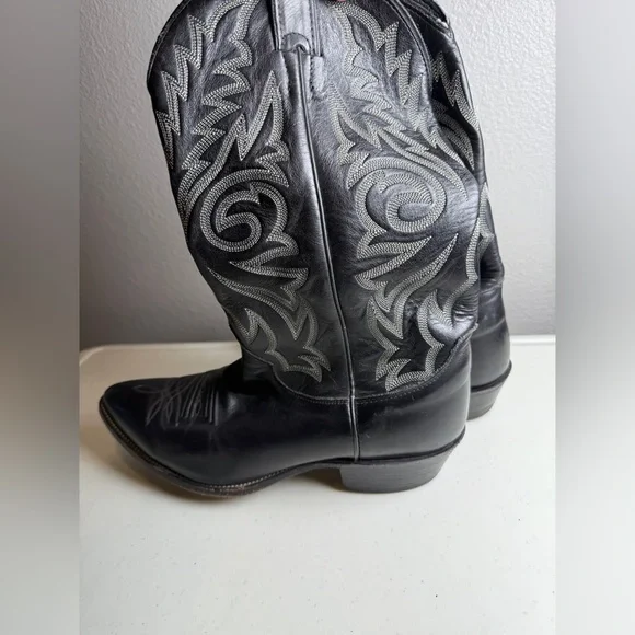 Justin Boots Mens Size 10 D Black Western Cowboy Pointed Toe Embroidered Design - Picture 5 of 8